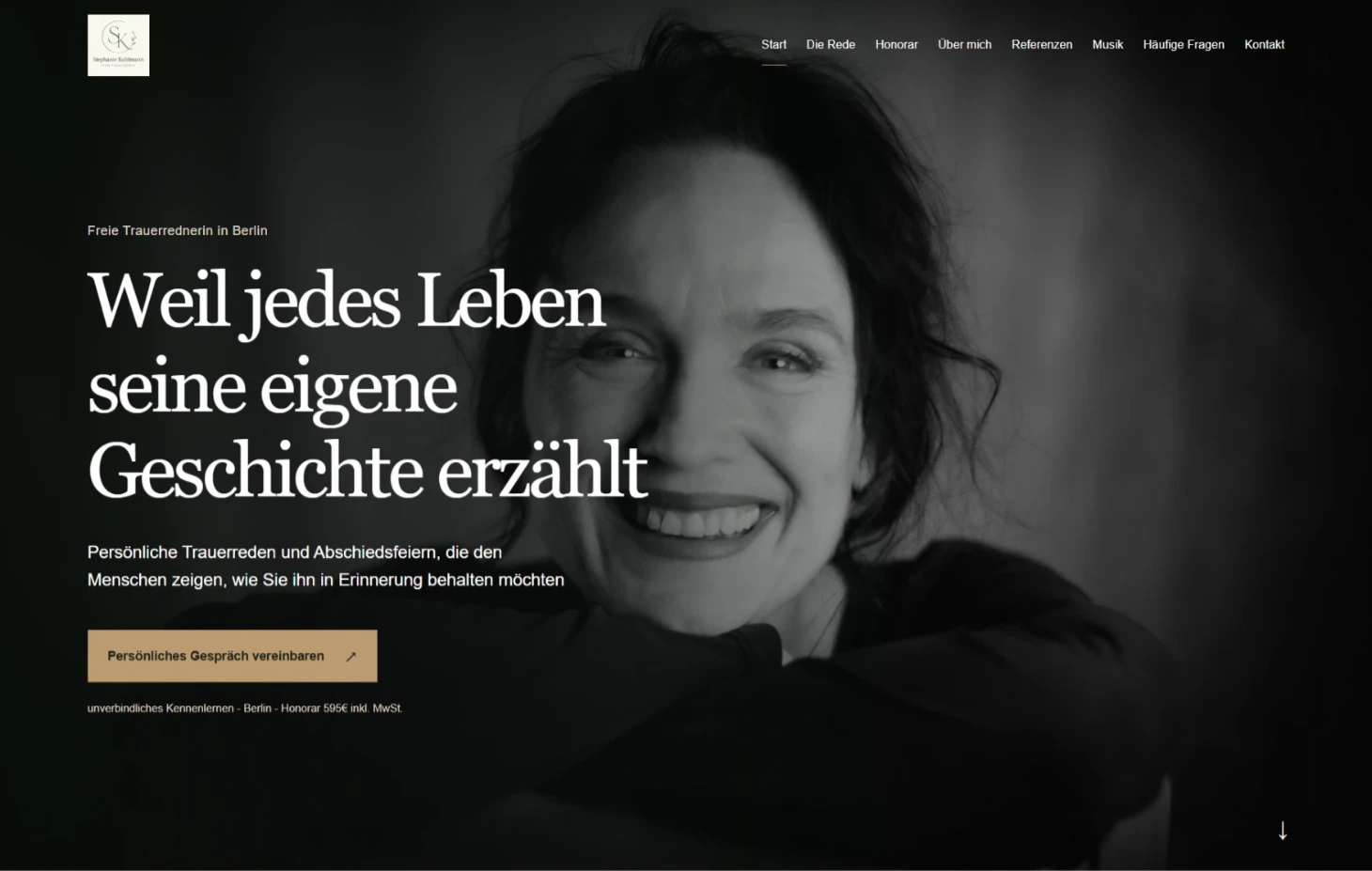 Startseite von Abschiedsworte Berlin mit Schwarz-Weiß-Porträt und persönlicher Trauerrede