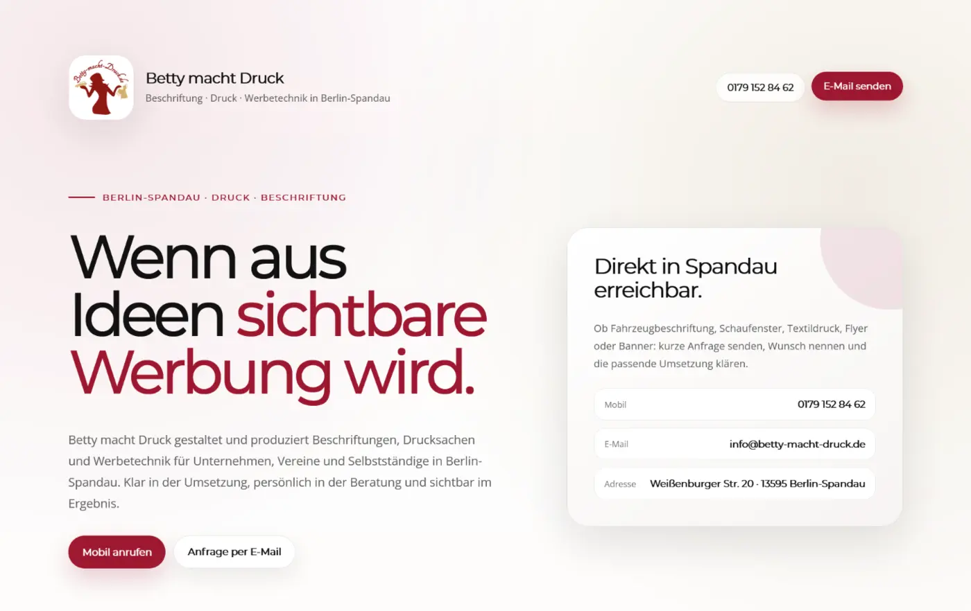 Startseiten-Screenshot der Website Betty macht Druck