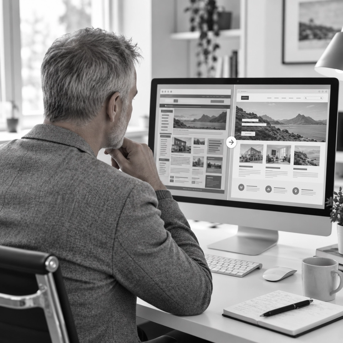 Vergleich zwischen bestehender Website und überarbeiteter moderner Version