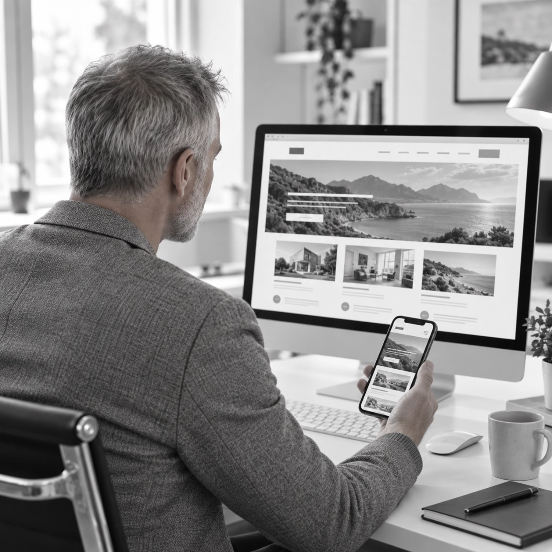 Responsive Darstellung einer Website auf Desktop und Smartphone